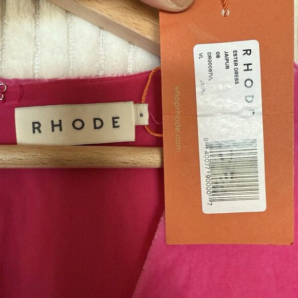 NWT Rhode Pink Ester V-Neck Puff Sleeve Velvet Dress in Jaipur Size 8 $565 - Picture 2 of 16